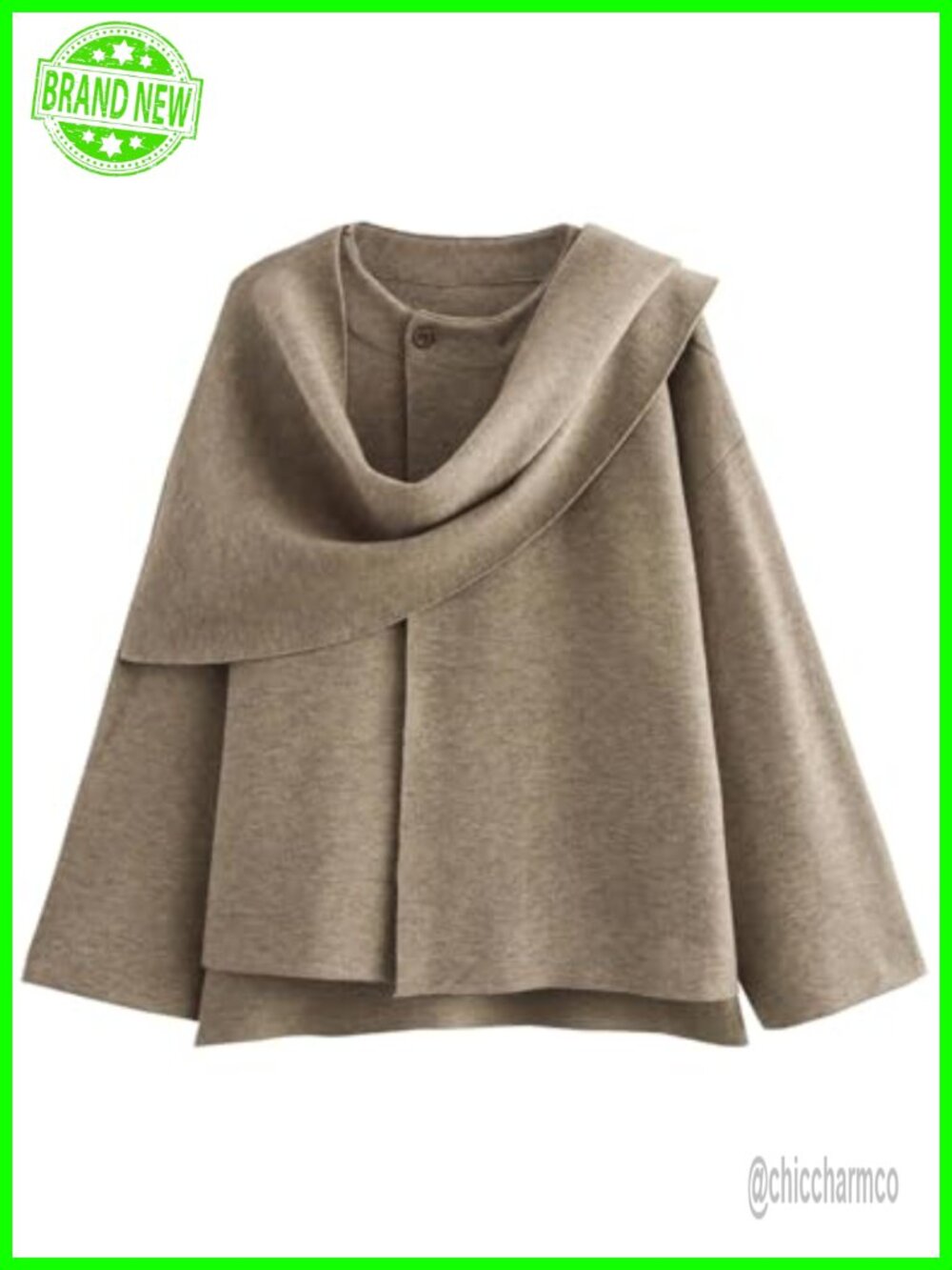 Women's Oversized Knit Wrap Cardigan Coat with Scarf Button Peacoat